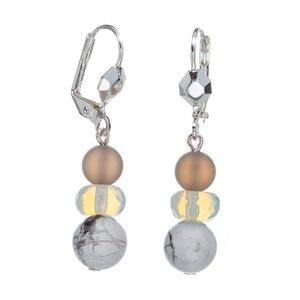Champagne Marbled Howlite Three-tiered Leverback Drop Earrings